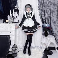 Japanese Style Lolita Dress - Sweet & Edgy Black White Maid Cosplay Costume, Aesthetic Subculture Outfit thumbnail