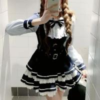 Sweet Lace Doll Collar Bow Dress for Women – American Preppy Style Spring Fall A-Line Waist-Cinching Mini Dress thumbnail