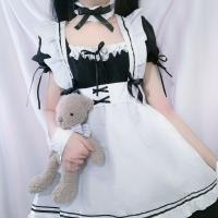 Japanese Style Black and White Maid Dress with Lace Trim & Bow - Cosplay Costume & Party Outfit thumbnail