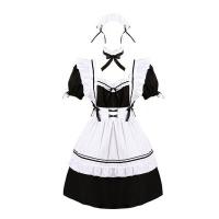 Japanese Style Black and White Maid Dress with Lace Trim & Bow - Cosplay Costume & Party Outfit thumbnail