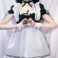Japanese Style Black and White Maid Dress with Lace Trim & Bow - Cosplay Costume & Party Outfit thumbnail