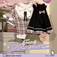 Girls Summer Short Sleeve Shirt & Pleated Skirt Set - Preppy School Style Outfit for Toddlers & Kids thumbnail