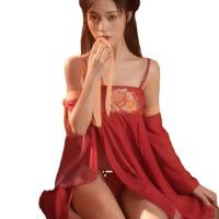 Sexy Tang Dynasty Sleepwear Set – Silk Hanfu-Inspired Sheer Robe & Belly-Dance Style Dudou Nightgown thumbnail