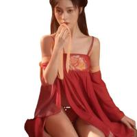 Sexy Tang Dynasty Style Sleep Gown - Silk Hanfu-Inspired Sensual Loungewear with Draped Scarf & Bodice Design thumbnail