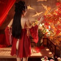 Vintage Chinese Court-Style Lingerie Set – Peony & Hanfu-Inspired Silk Robe with Veil and Sheer Tang Dynasty Skirt thumbnail