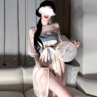 Ancient Chinese Style Lingerie Set - Sheer Chiffon Hanfu Dress with Seductive Palace-style DUDOU for Women thumbnail