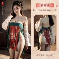 Tang Dynasty Print Bralette Dress - Plus Size Hanfu Lingerie, Sexy Backless Sleepwear with Traditional Chinese Design thumbnail