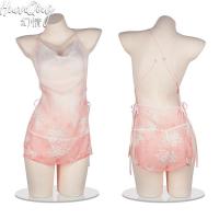 Hanfu-Inspired Erotic Lingerie Dress for Women – Sakura Lace Sheer Backless Tie-Strap Kimono Style Nightwear thumbnail