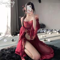 Hanfu Lingerie Set - Sexy Ancient Chinese Style Bodysuit, Silk-Look Sleepwear & Tempting Doudou Outfit thumbnail
