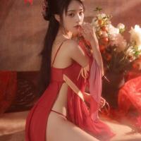 Chinese Tang Dynasty Silk Sleep Gown - Sexy Hanfu-Inspired Sheer Robe with Belly Dance Style Dudou Lingerie thumbnail