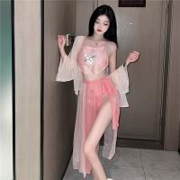 Ancient Chinese Lingerie Set - Vintage Silk-Blend Cheongsam Sleepwear with Embroidered Bodice & Sheer Chiffon Skirt thumbnail