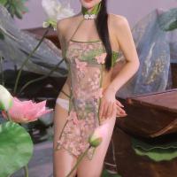 Vintage Chinese Style Lace Belly Dance Bodice Set - Seductive Sheer Silk Qipao Costume for Role Play & Cosplay thumbnail