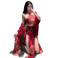 Ancient Chinese Palace-Style Lingerie Set - Seductive Hanfu Bodice & Sheer Flying Skirt with Embroidery thumbnail