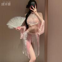 Sexy Ancient Chinese Style Lingerie Set – Lace Cheongsam Sleepwear with Embroidered Bodice & Sheer Chiffon thumbnail