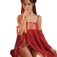 Tang Dynasty Style Sexy Sleepwear Set – Sheer Hanfu-Inspired Silk Nightgown with Traditional DUDOU Top thumbnail