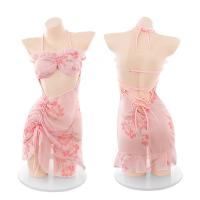 Seductive Sheer Backless Hanfu Sleep Dress Set - Sensual Lace Trimmed Sleeveless Chemise with Side Slit thumbnail