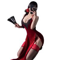 Domoira Velvet Deep V Sleep Dress - Sexy Sheer High Slit Lingerie with Bare-Butt Design, No-Remove Style thumbnail