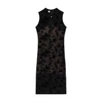 Lace-Embellished Cut-Out Cheongsam Dress for Women – Sexy Bodycon Silk-Look Evening Gown with Elegant Embroidery thumbnail