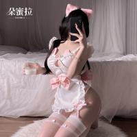 Domoila Sexy Lace Lingerie Dress – Sheer Back, Ruffled Trim, Bow & Bell Maid Costume for Women thumbnail