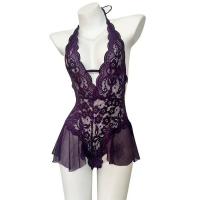 Sensual Lace Bodysuit Sleepwear Set - Pure & Tempting Purple Open-Crotch Nightwear, Direct from Factory thumbnail