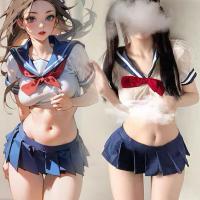 JK Uniform Role Play Set - Sexy Pleated Mini Skirt & Matching Top Lingerie Outfit for Couples thumbnail