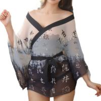 Japanese Kimono-Style Lingerie Set - Sexy Sheer Chiffon Sleepwear Robe for Women, Pure Temptation Nightwear thumbnail