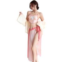Long Night Seductive Chinese-Inspired Lingerie Set – Sheer Chiffon Hanfu-Style Dress & Busty Belly Band Costume thumbnail