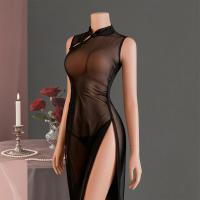 Yefeiyi Sheer Lace Cheongsam Sleepwear - Sexy Slim-Fit Transparent Long-Slit Nightgown for Women