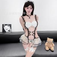 Seductive Maid Costume Set - Sexy Lace Bodysuit with Open-Crotch Design, Role Play Outfit for Women