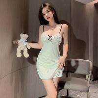 Flirty Lace Sleepwear Set for Women – Adjustable Strap Cami & Skirt with Removable Pads & Bow Detail thumbnail