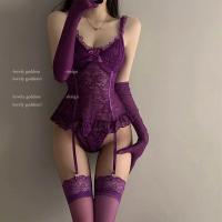 Sexy Lace Sleepwear for Women - Busty-Looking Mesh Chemise with Sheer Bodice & Seductive Thigh-High Socks thumbnail