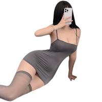 Women's Sensual Fairy-Themed Ice Silk Slip Dress with Backless Design & Maid-Inspired Striped Set thumbnail