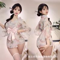 Japanese-Style Sexy Lace Kimono Robe Set with Embroidery & Bow Detail - Seductive Sleepwear Outfit thumbnail