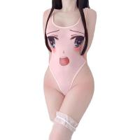 Japanese Style Cute Anime Lingerie Bodysuit - Smiley Kawaii Swimwear Deadstock Miko-inspired One-Piece thumbnail