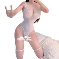 Japanese Anime-Style Sheer Lingerie Set - Cute Hentai-Inspired Open-Crotch Bodysuit & Tank Top thumbnail