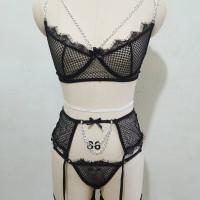 Lace Mesh Sensual Babydoll Set for Women – Sheer Romantic Lingerie with Eyelash Trim & Cross-Stitch Detail thumbnail