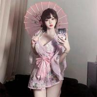 Plus Size Japanese Kimono Lingerie Set with Bow Print – Sexy Sheer Robe Sleepwear Outfit thumbnail