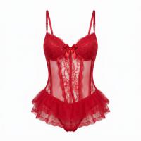 NightSi NightSe Sexy Lace Teddy Set - Push-Up Busty Look, Slimming Strap Detail Sleepwear for Small Bust thumbnail