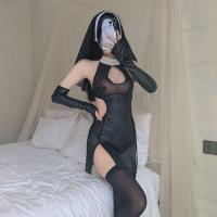 Seductive Nun Costume Set - Sexy Split-Open Lingerie Outfit for Role Play & Cosplay thumbnail