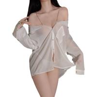 Seductive Sheer Chiffon Sleepwear Set - Pure & Tempting Boyfriend-Style Lace Trim Nightwear, No-Remove Design thumbnail