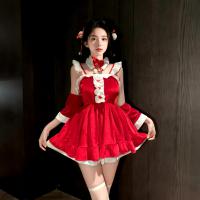 Christmas Red Velvet Babydoll Dress Set - Lolita Style Pure & Tempting Lace Outfit with Bow Hair Accessories thumbnail