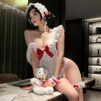 Playful Maid Costume for Women - Sexy Backless Apron with Ruffled Trim, No-Remove Erotic Uniform Set thumbnail