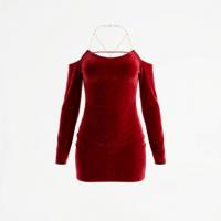 Christmas Red Seductive Sleep Dress with Side Slit & Chain Detail - Sexy Lingerie Nightgown thumbnail