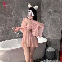 Night Silk Sensual Sheer Mesh Sleep Dress with Open-Crotch Design – Sexy Lingerie Nightwear Outfit thumbnail