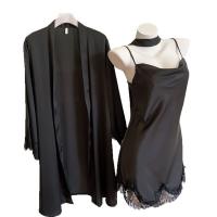 Soft Pure Allure Lace-Trimmed Cami Sleep Dress & Matching Robe Set – Silky Ice Silk Two-Piece Pajama Set thumbnail