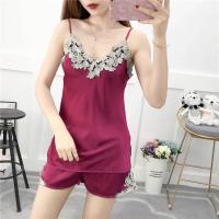 Summer Embroidered Lace Women's Silk-Look Cami Shorts Two-Piece Sleepwear Set for Home & Lounging thumbnail