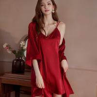 Seductive Ice Silk Backless Sleepwear Set - Sexy Lingerie Nightgown & Robe, No-Remove Passion Outfit, European Style thumbnail