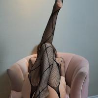 Qingyeguo Sexy Lingerie for Women - Seductive Open-Crotch Mesh Stockings, Sheer Lace Thigh-Highs for Intimate Wear thumbnail
