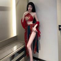 Vintage Chinese-Style Sexy Bodice Set with Sheer Mesh & Ties - Lingerie Sleepwear Ensemble for Women thumbnail