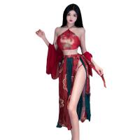 Vintage Chinese-Style Sexy Bodice Set with Sheer Mesh & Ties - Lingerie Sleepwear Ensemble for Women thumbnail